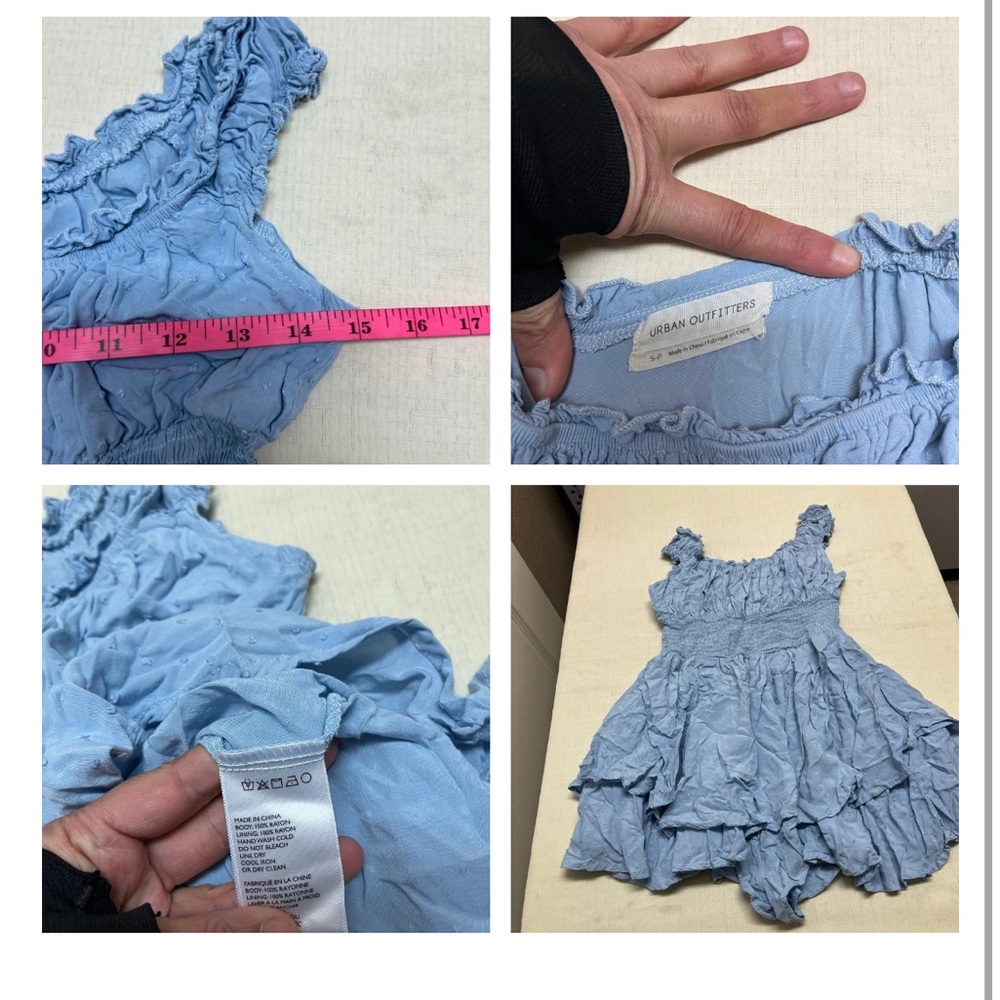 Urban Outfitters S blue smocked tiered romper - Picture 4 of 9